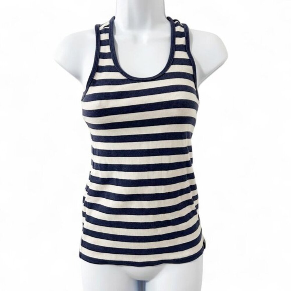 Y2K 2000s women’s tank top by Aritzia tna stripe Size Small navy blue white